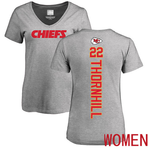 Women Football Kansas City Chiefs #22 Thornhill Juan Ash Backer V-Neck T-Shirt